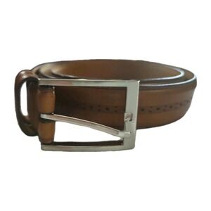 NORDSTROM, MEN'S BROWN LEATHER BELT, SILVER BUCKLE, 38